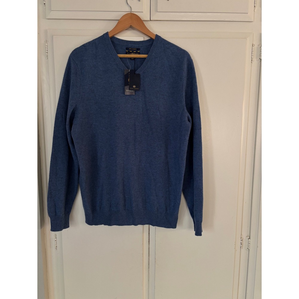 Club Room Mens 100% Cashmere V-Neck Sweater Blue Heather Medium NEW